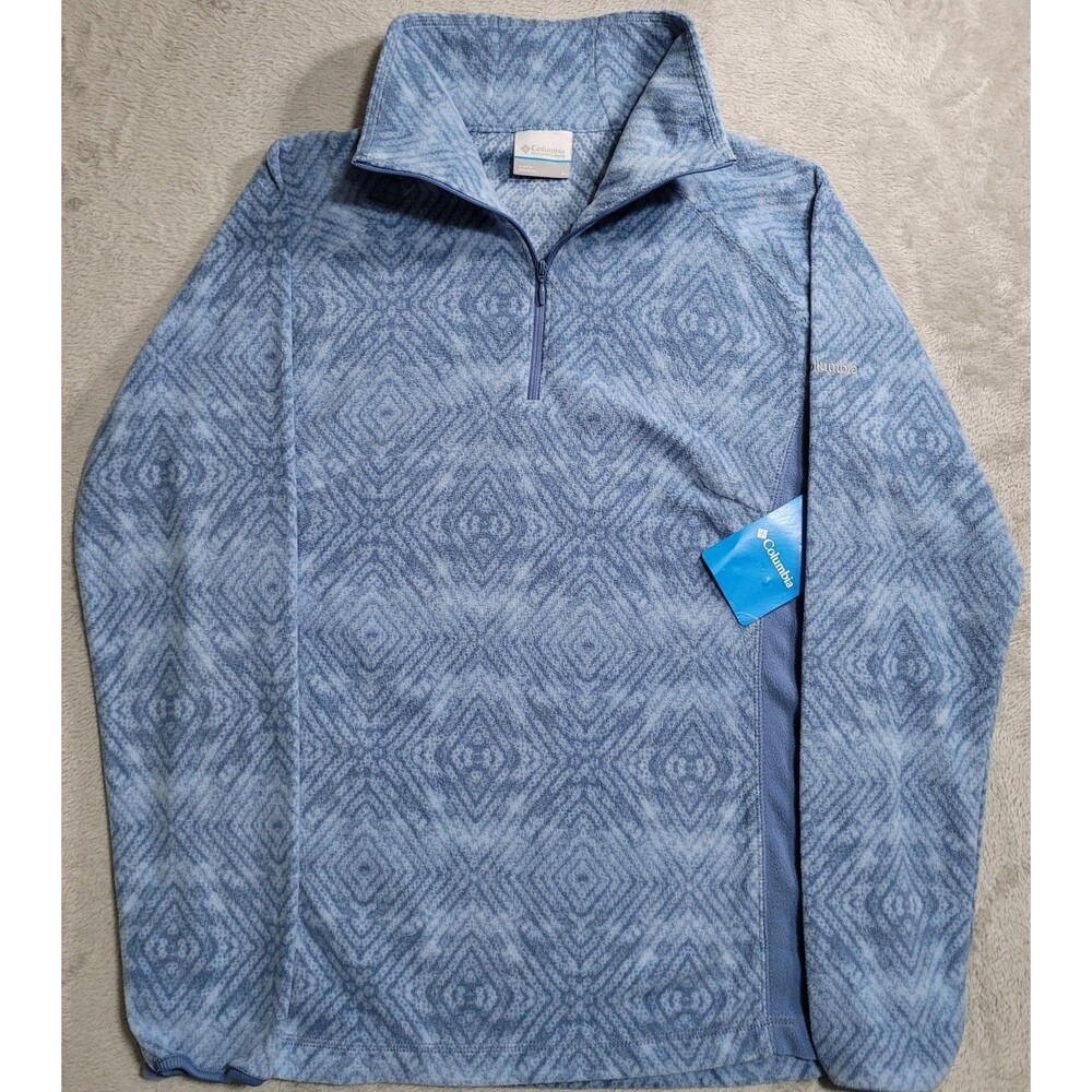 Columbia Arctic Air Pullover Womens Large Blue Fleece 1/4 Zip Printed Geometric